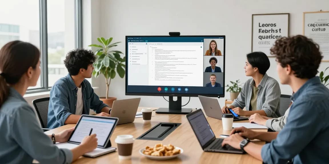 Team collaborating in a bright office during a virtual meeting on the WPS Official Website, showcasing modern work environments.