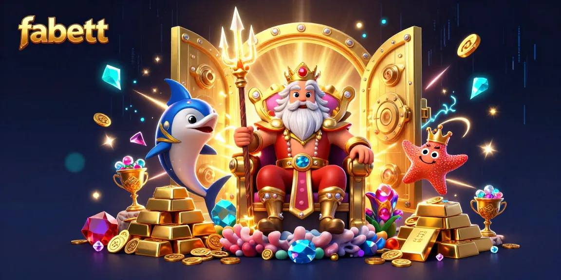 fabett brings excitement with Neptune and treasure in a captivating casino illustration.