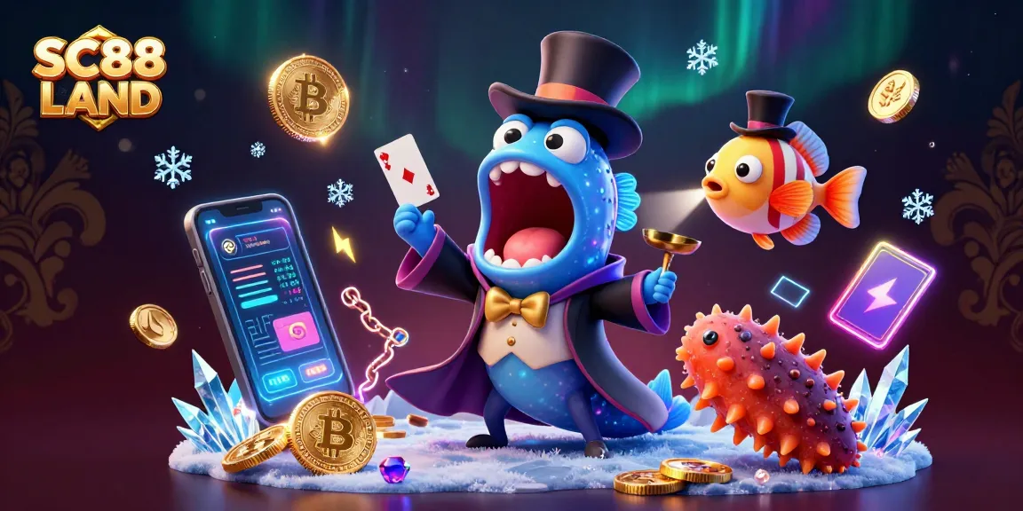 Engage at SC88 LAND with a vibrant 3D casino scene showcasing lively deep-sea characters in a dynamic magic act.