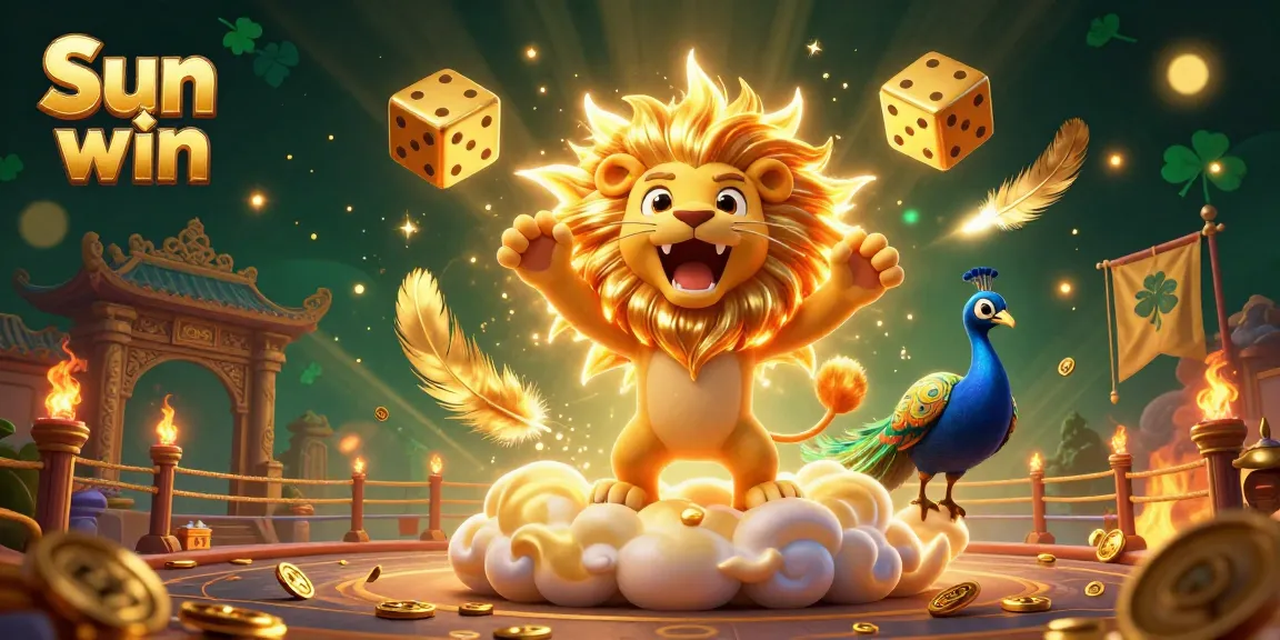 Engage in thrilling gameplay at Sun win, featuring a roaring sun lion and dynamic gambling elements.