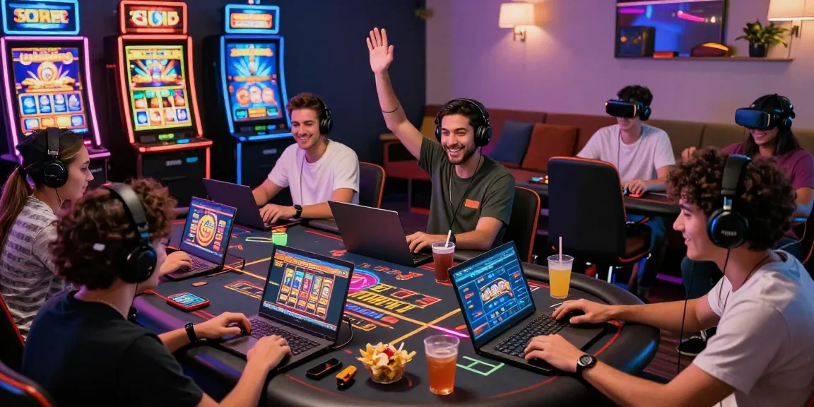 I giocatori entusiasti si divertono con vari giochi di siti non AAMS in un casinò digitale vivace, mostrando un gameplay coinvolgente.