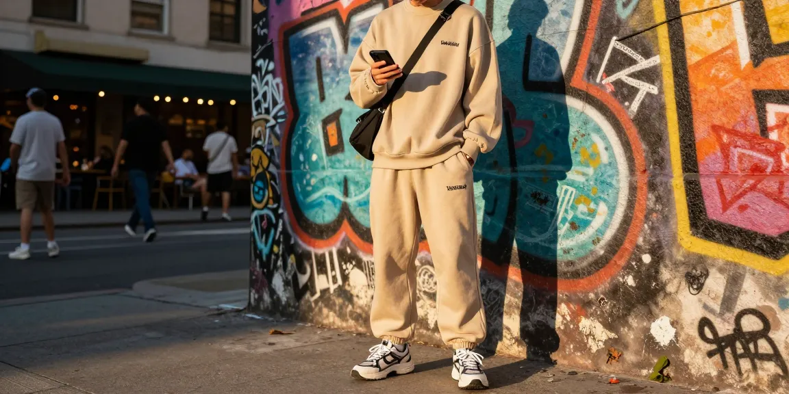 Modello elegante che indossa tuta trapstar originale in un contesto urbano, mostrando la moda streetwear.