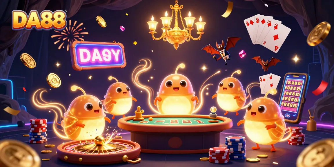 Experience the thrill of DA88 with animated glowworms lighting up a vibrant casino.