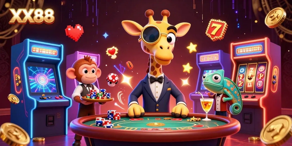 Experience the exciting gameplay with XX88 at a vibrant, colorful casino illustration.