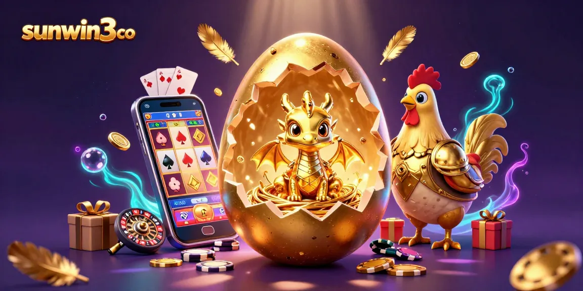 Engage with sunwin3 co by discovering a vibrant 3D casino illustration with golden dragon treasures and slot gaming elements.