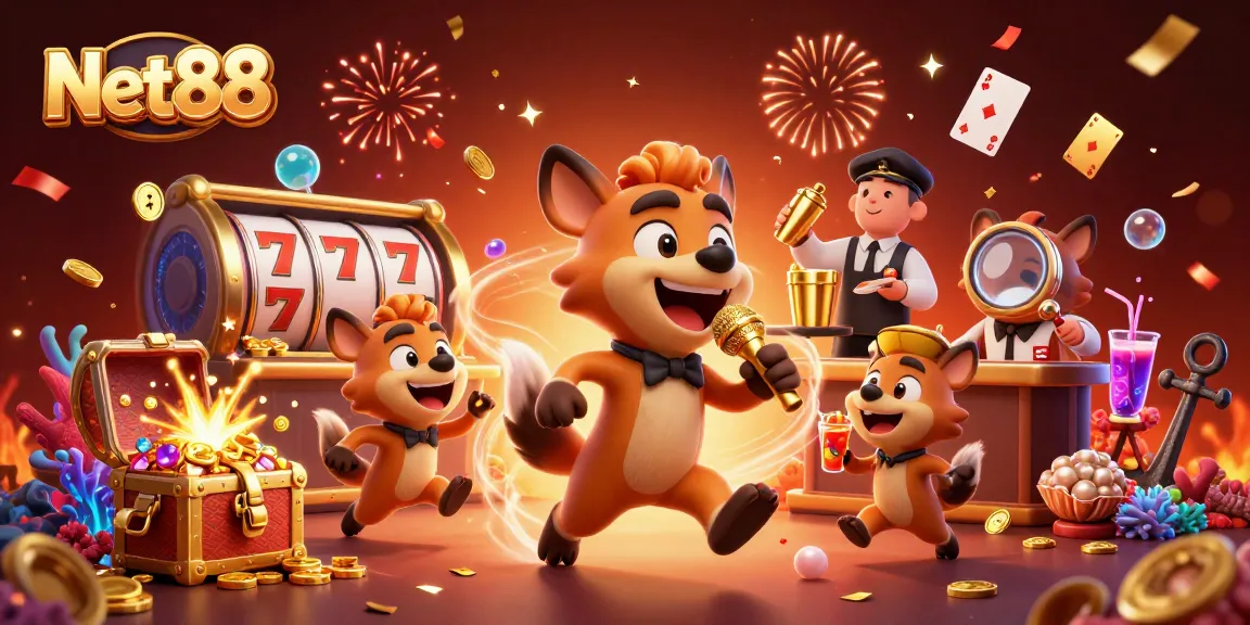 Experience Net88's thrilling casino atmosphere with engaging hyenas as they celebrate gaming.