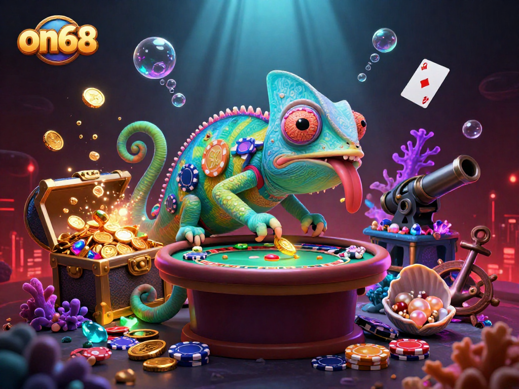 Experience thrilling gameplay at on68 with colorful chameleon casino owner and dynamic gambling elements.