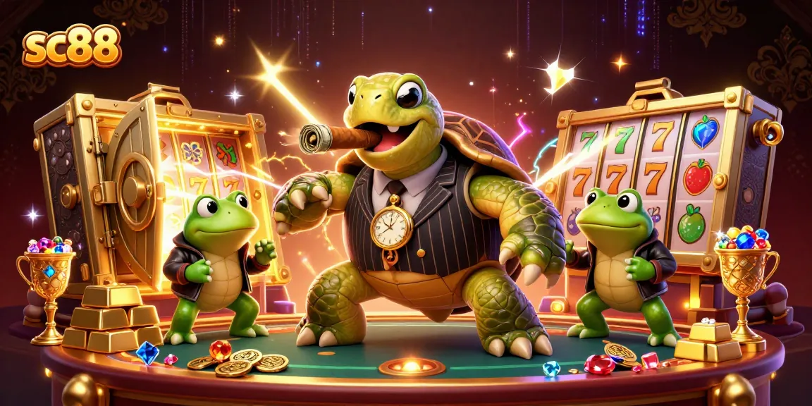 Experience sc88's vibrant casino energy with a whimsical turtle mobster and treasures.