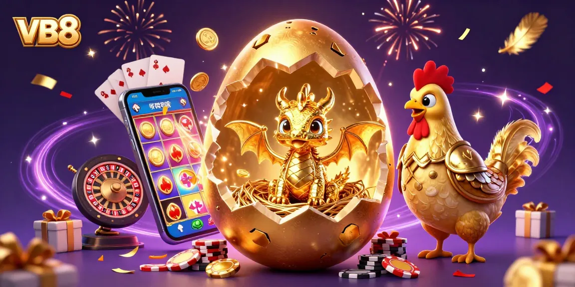 Experience the thrill of VB8 with a golden dragon and festive gaming elements in an exciting casino scene.
