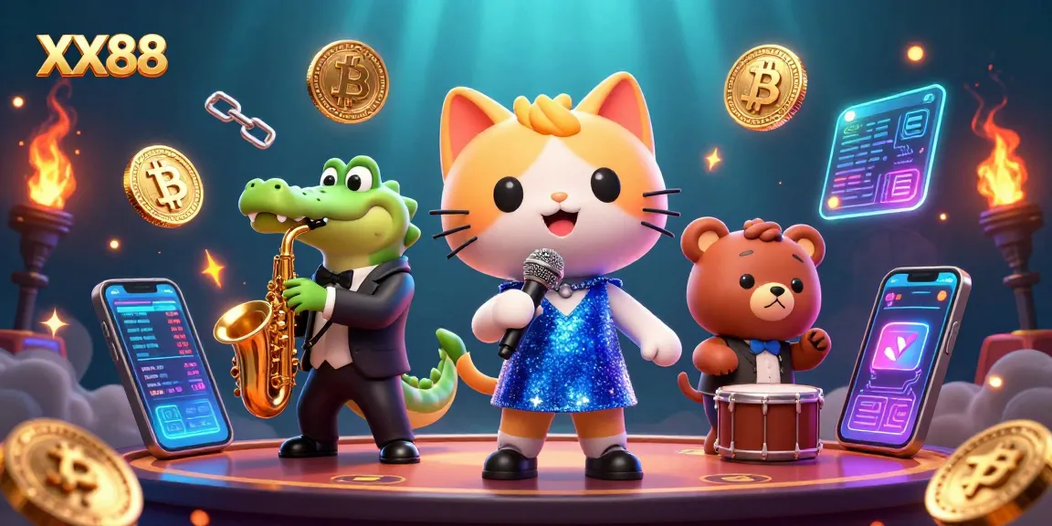 Win big at XX88 with a vibrant 3D casino scene featuring animated characters and digital currencies.