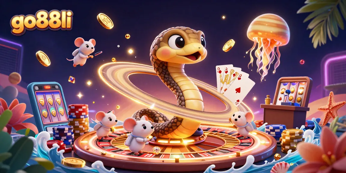Engage with go88li's vibrant gaming universe featuring animated characters, roulette wheels, and colorful casino elements.