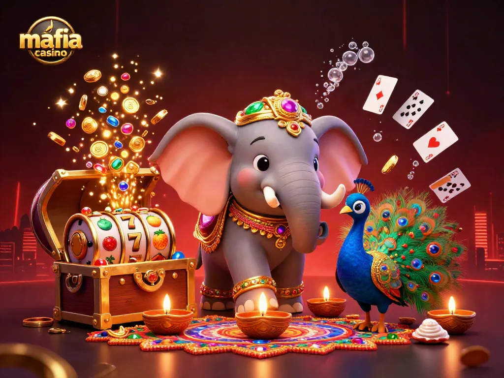 Mafia casino experience with vibrant characters and dynamic slot reels amidst rich casino elements.
