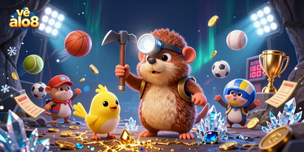 Discover thriving gaming action and bonuses about ALO8 in an engaging 3D casino scene.